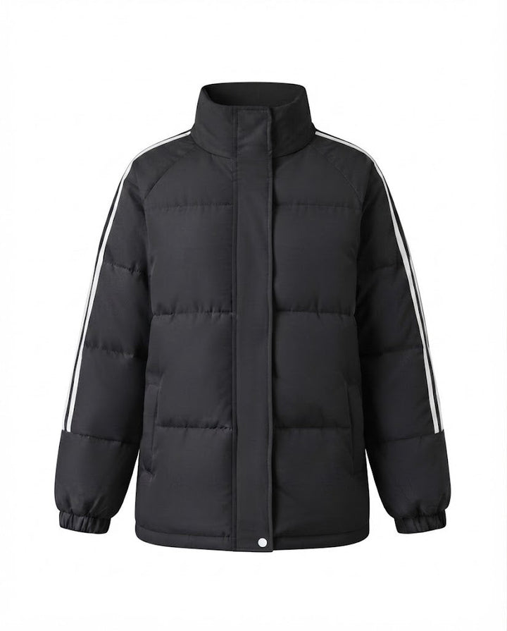 Women nan sporty quilted city puffer with ergonomic stand-up collar and reflective arm stripes