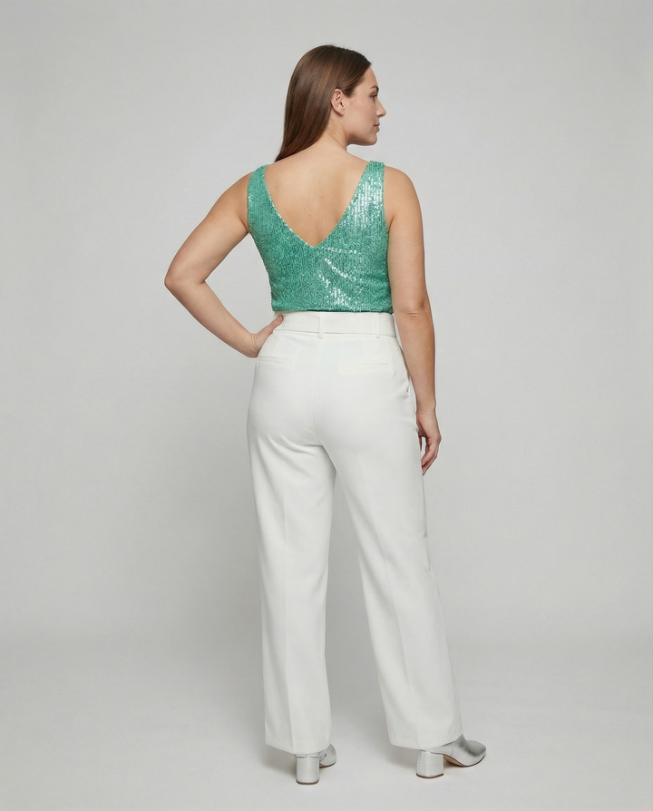 Shiny V-neck Sequin Top