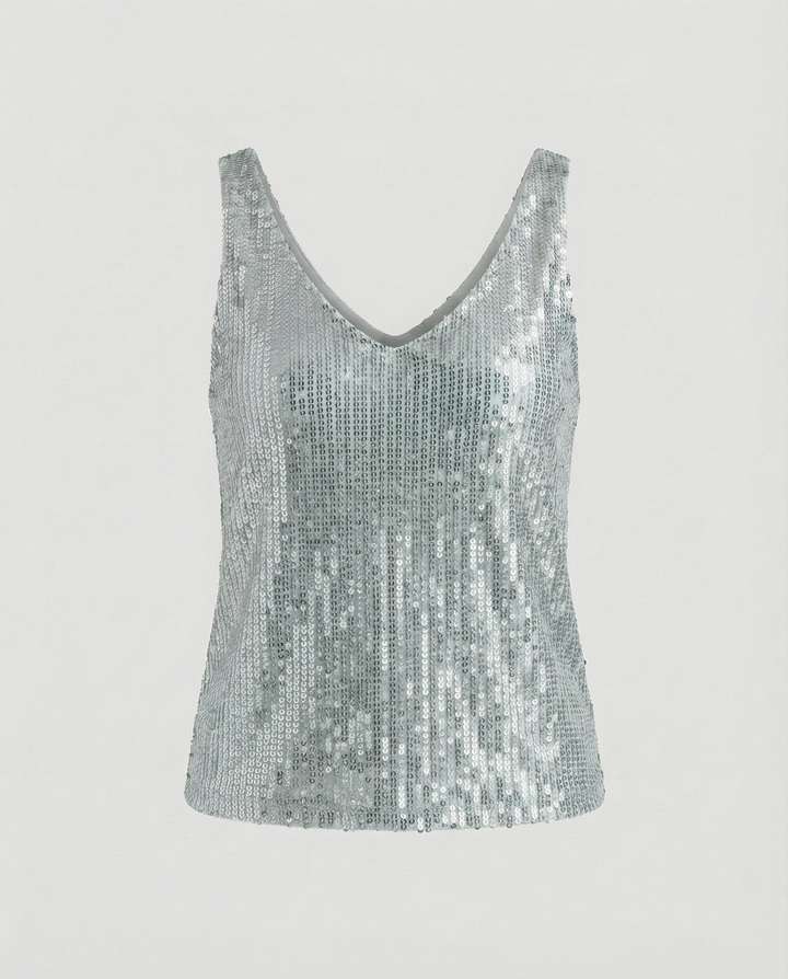 Shiny V-neck Sequin Top
