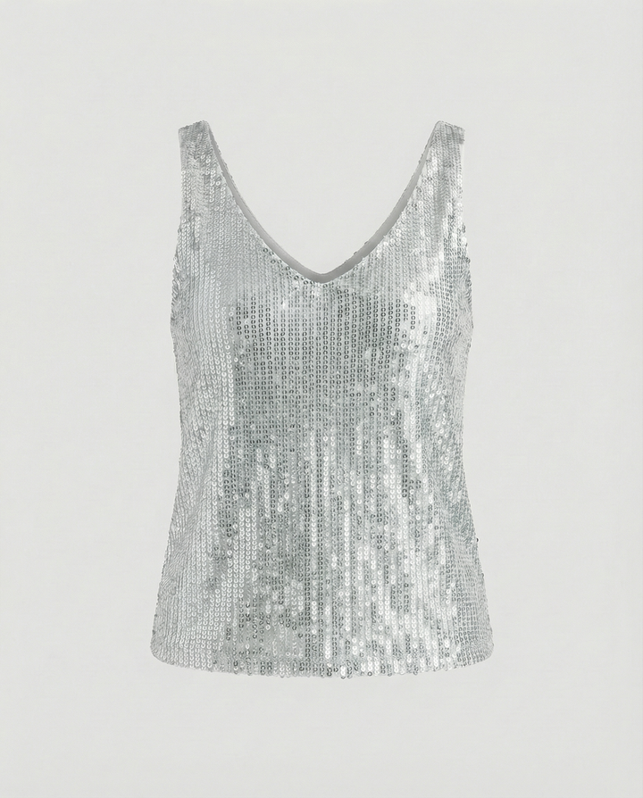 Shiny V-neck Sequin Top
