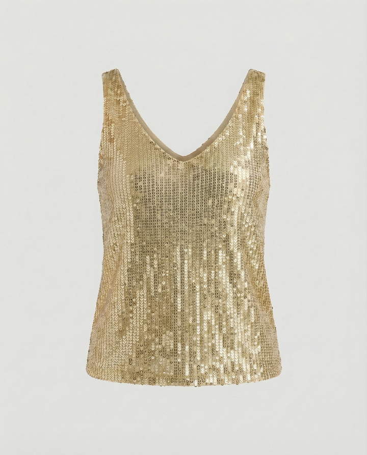 Shiny V-neck Sequin Top