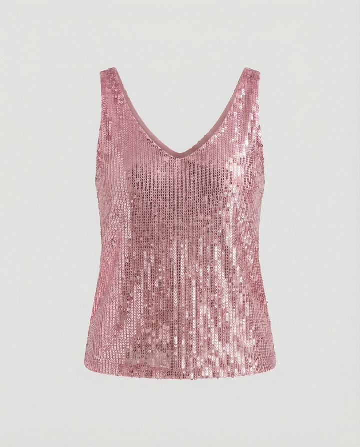 Shiny V-neck Sequin Top