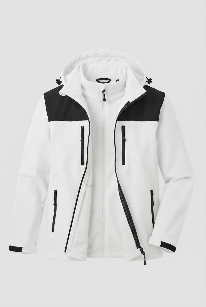 Men's Two-Layer Softshell Outdoor Jacket with Removable Fleece Inner Jacket and Hood Mune Fashion