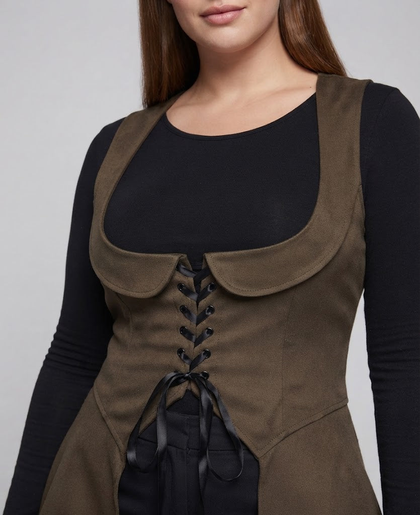 Women's elegant midi dress with sophisticated lacing detail and flowing cut Mune Fashion