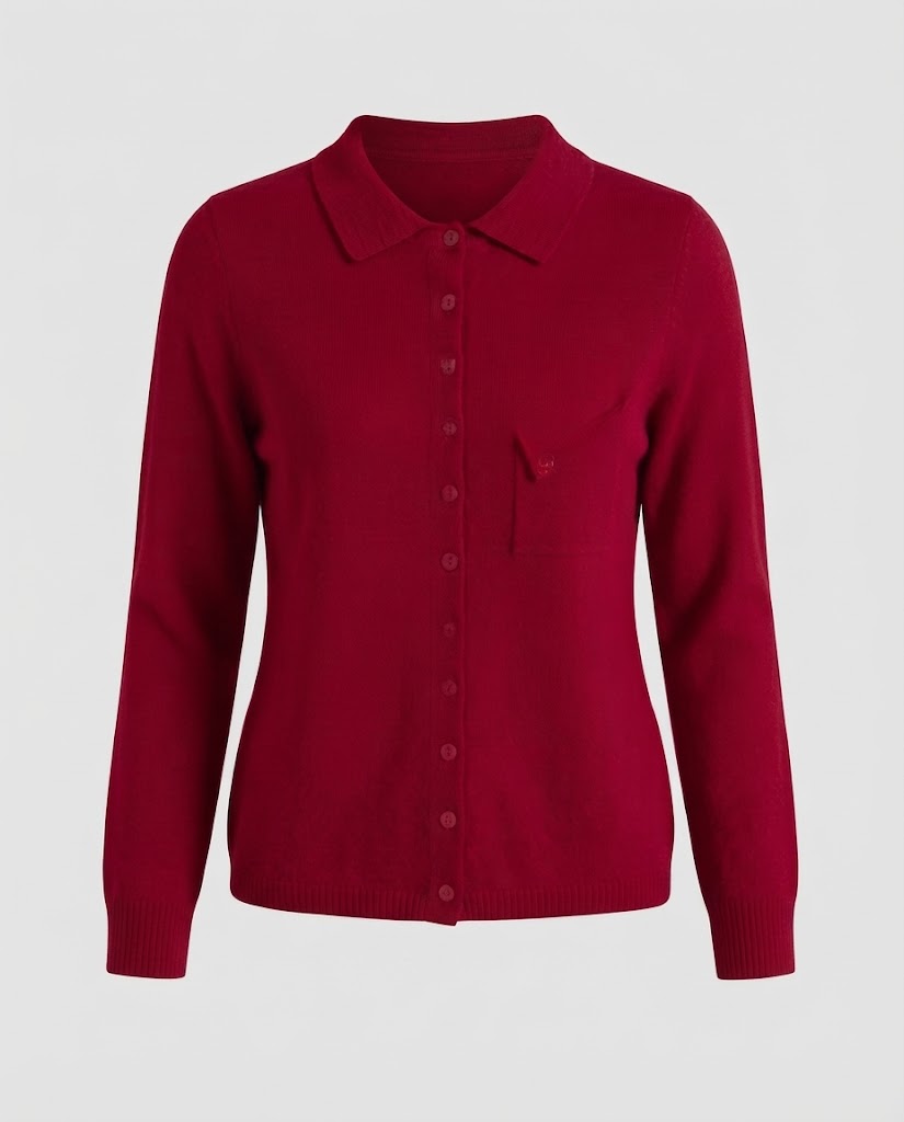 Women's fine-knit cardigan with polo collar, 3/4 sleeves and discreet chest pocket Mune Fashion