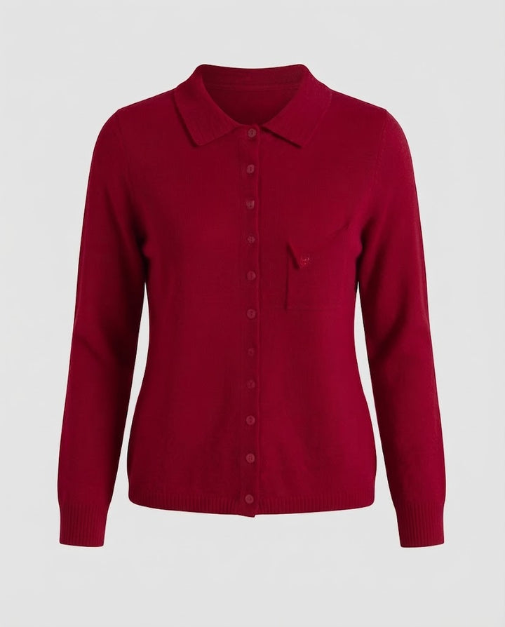 Women's fine-knit cardigan with polo collar, 3/4 sleeves and discreet chest pocket Mune Fashion