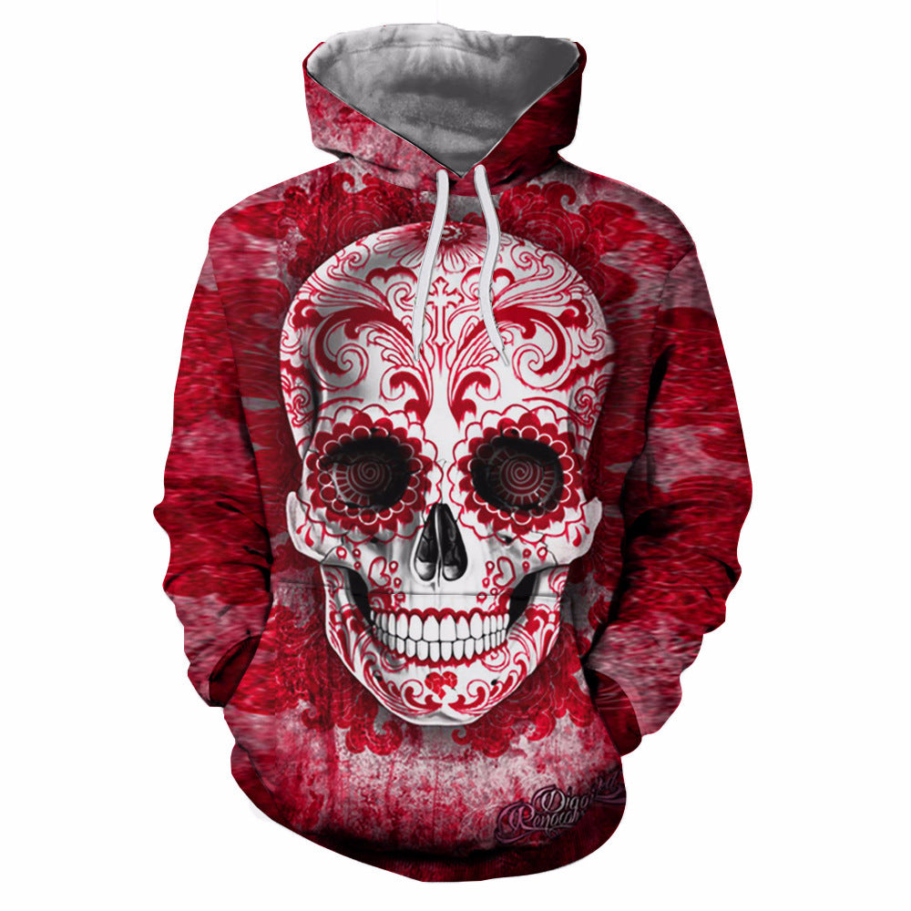 Unisex Hoodie with large Sugar Skull print & kangaroo pocket Mune Fashion
