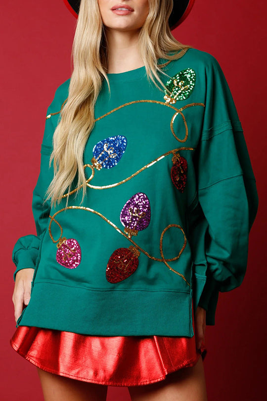 Mune | Christmas Lights Sequins Slit Pullover Sweatshirt