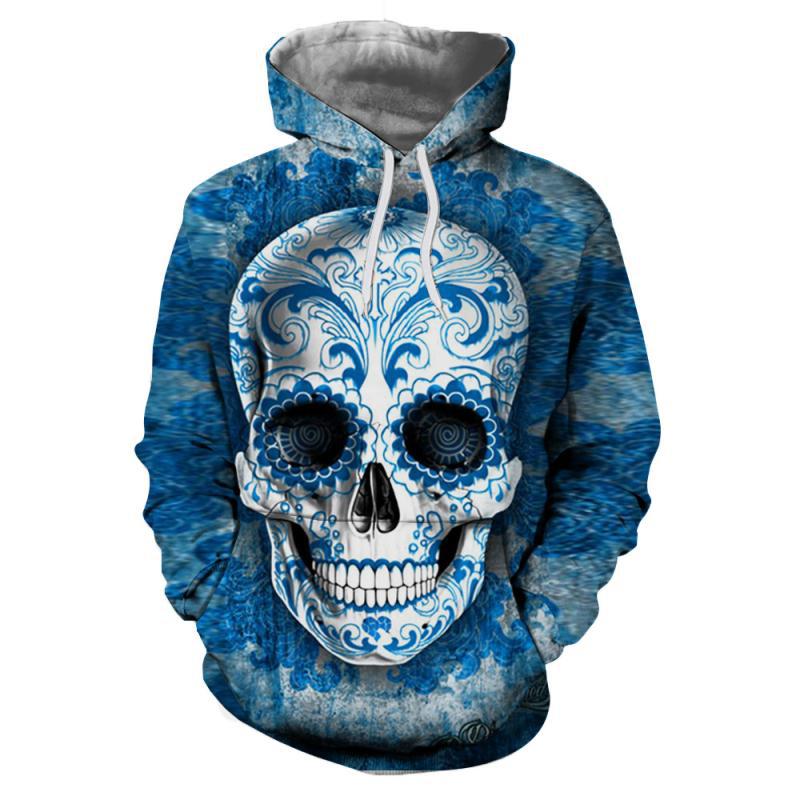 Unisex Hoodie with large Sugar Skull print & kangaroo pocket Mune Fashion