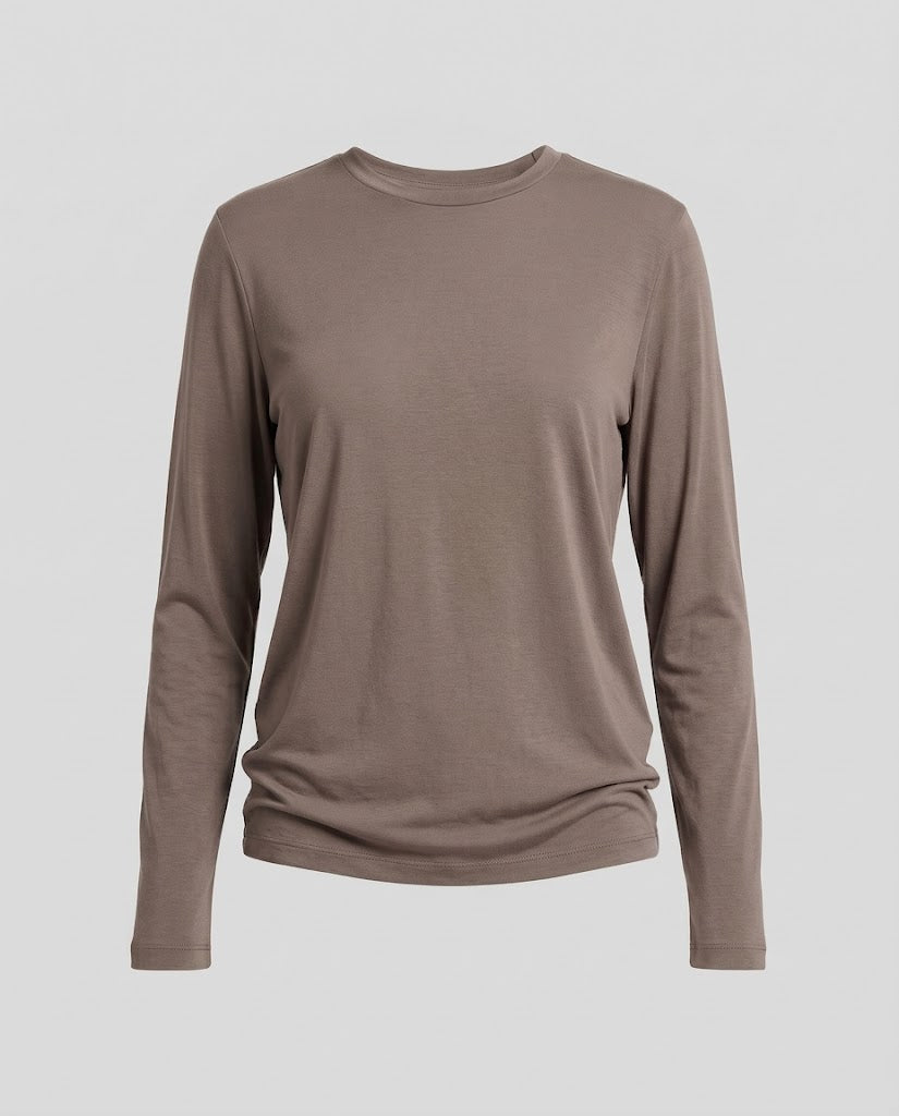 Women's Fitted Long Sleeve Shirt made of Cotton Blend with Round Neck Mune Fashion