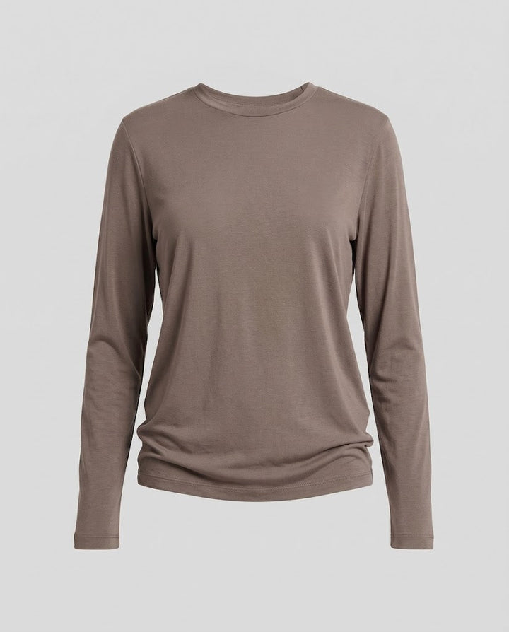 Women's Fitted Long Sleeve Shirt made of Cotton Blend with Round Neck Mune Fashion