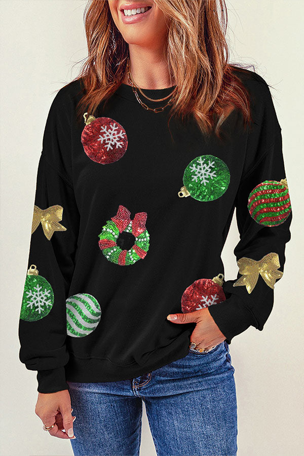 Mune | Sequined Christmas Graphic Pullover Sweatshirt