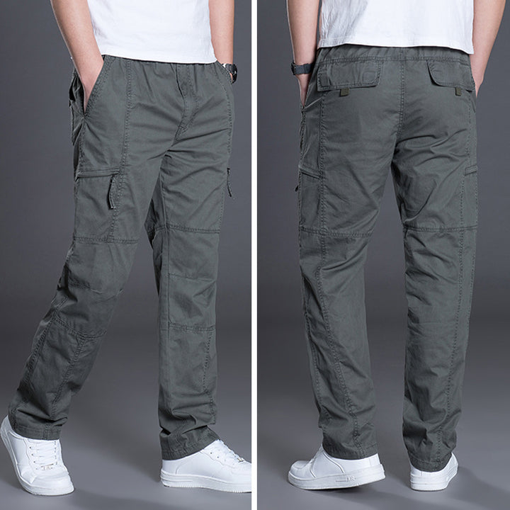 Men Straight Cut Utility Cargo Pants with Knee Darts, Multi-Pockets & Elastic Waist Mune Fashion