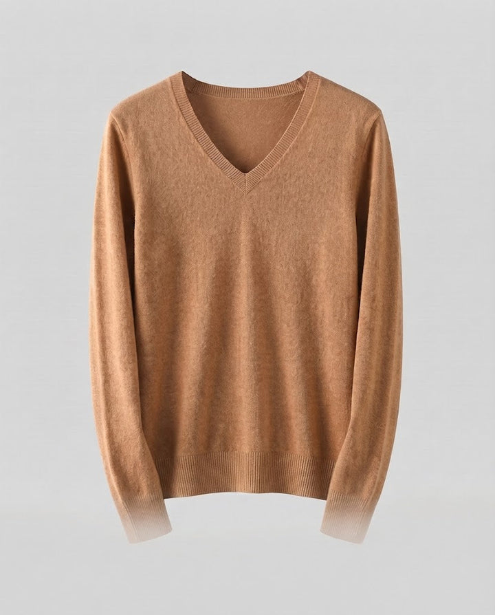 Women's Fine Knit V-Neck Sweater in Cashmere Look with Slim Silhouette Mune Fashion