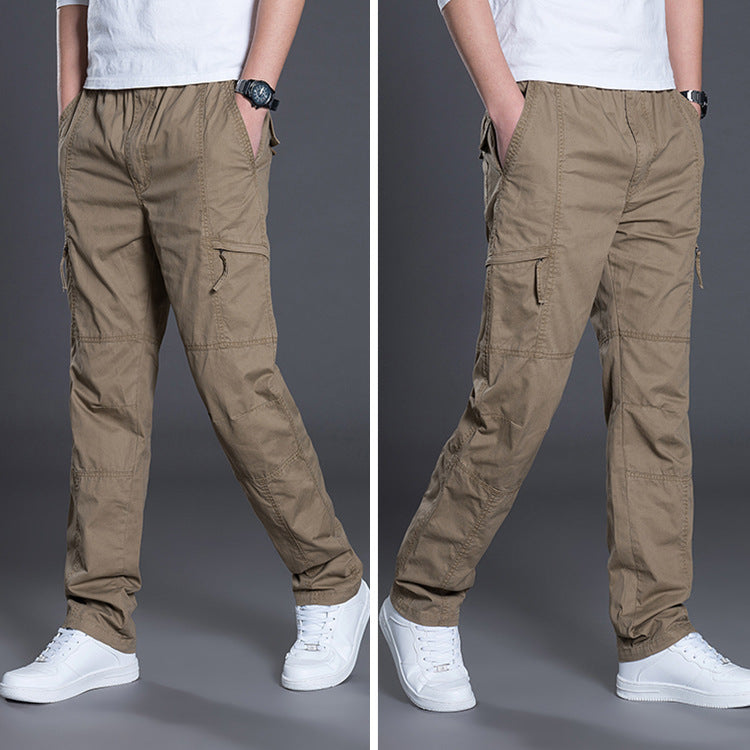Men Straight Cut Utility Cargo Pants with Knee Darts, Multi-Pockets & Elastic Waist Mune Fashion