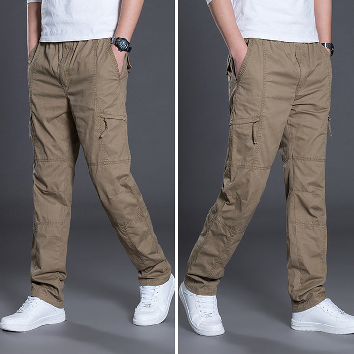 Men Straight Cut Utility Cargo Pants with Knee Darts, Multi-Pockets & Elastic Waist Mune Fashion