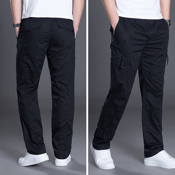 Men Straight Cut Utility Cargo Pants with Knee Darts, Multi-Pockets & Elastic Waist Mune Fashion