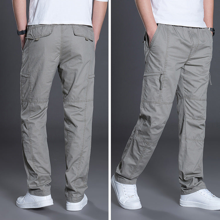 Men Straight Cut Utility Cargo Pants with Knee Darts, Multi-Pockets & Elastic Waist Mune Fashion