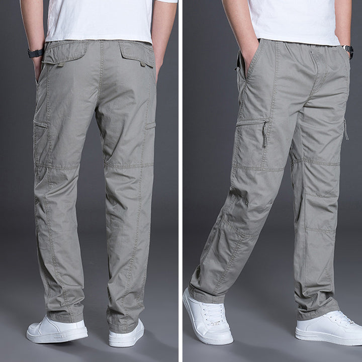 Men Straight Cut Utility Cargo Pants with Knee Darts, Multi-Pockets & Elastic Waist Mune Fashion