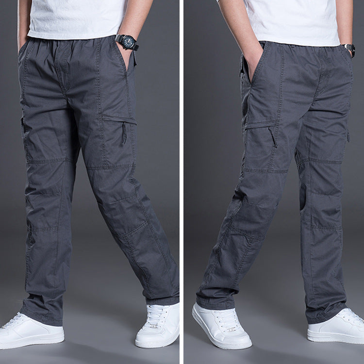 Men Straight Cut Utility Cargo Pants with Knee Darts, Multi-Pockets & Elastic Waist Mune Fashion