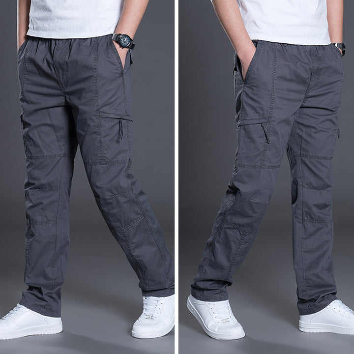 Men Straight Cut Utility Cargo Pants with Knee Darts, Multi-Pockets & Elastic Waist Mune Fashion