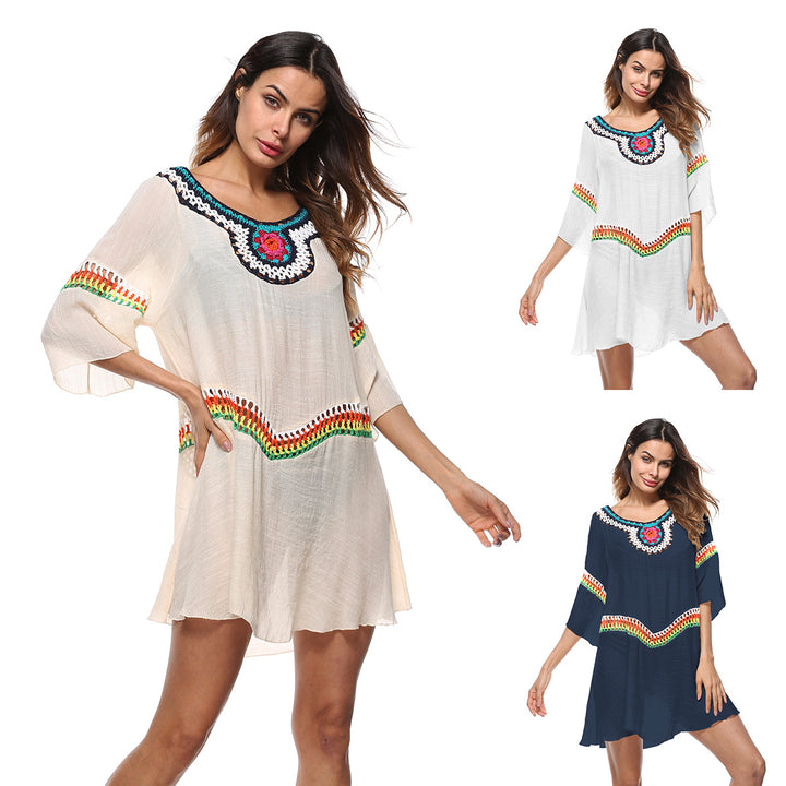 Ladies airy beach kaftan with colorful embroidery details Mune Fashion