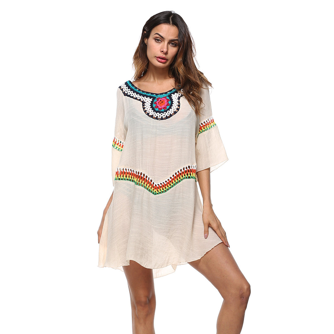 Ladies airy beach kaftan with colorful embroidery details Mune Fashion