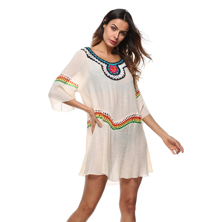 Ladies airy beach kaftan with colorful embroidery details Mune Fashion