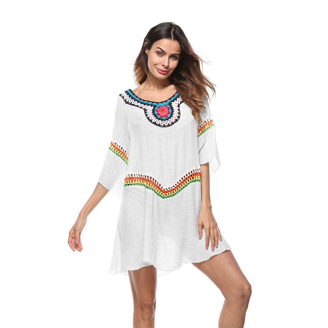 Ladies airy beach kaftan with colorful embroidery details Mune Fashion