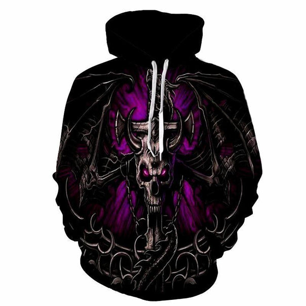 Men's Gothic Hoodie with large skull print, 3D effect & drawstring Mune Fashion