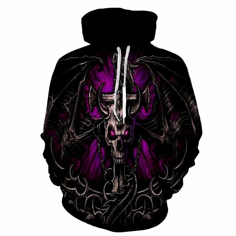 Men's Gothic Hoodie with large skull print, 3D effect & drawstring Mune Fashion