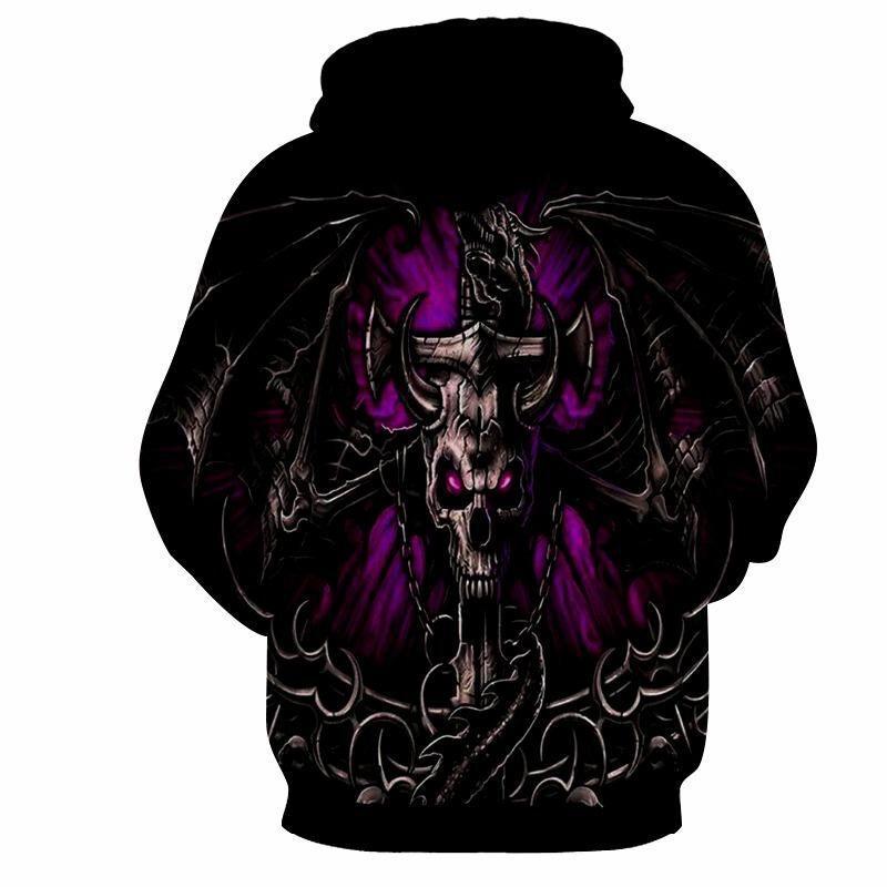 Men's Gothic Hoodie with large skull print, 3D effect & drawstring Mune Fashion