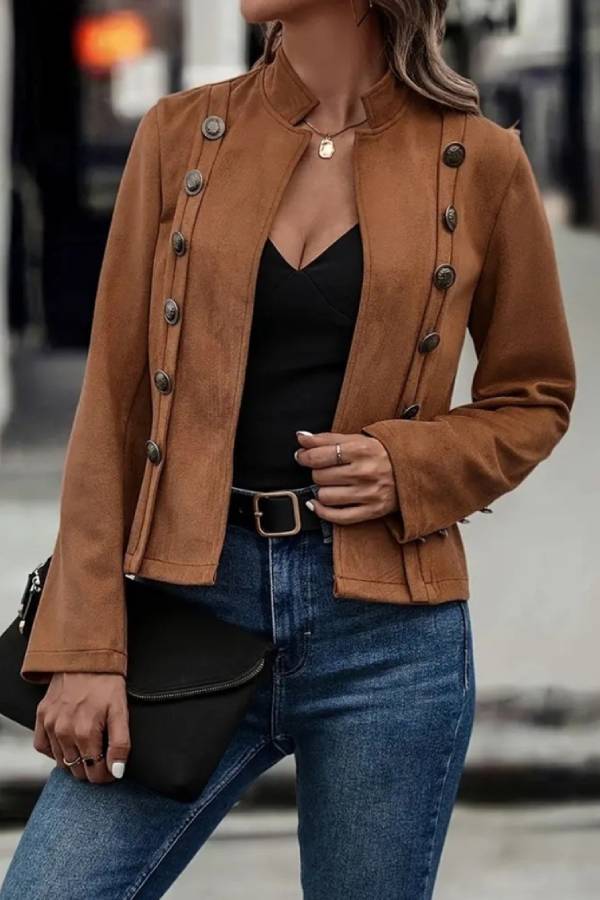 Mune | Collar Open Front Button Decor Jacket