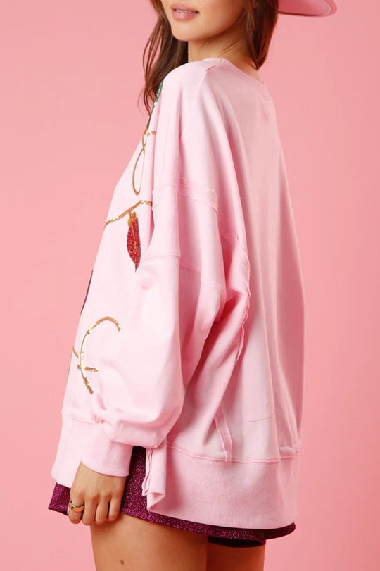 Mune | Christmas Lights Sequins Slit Pullover Sweatshirt