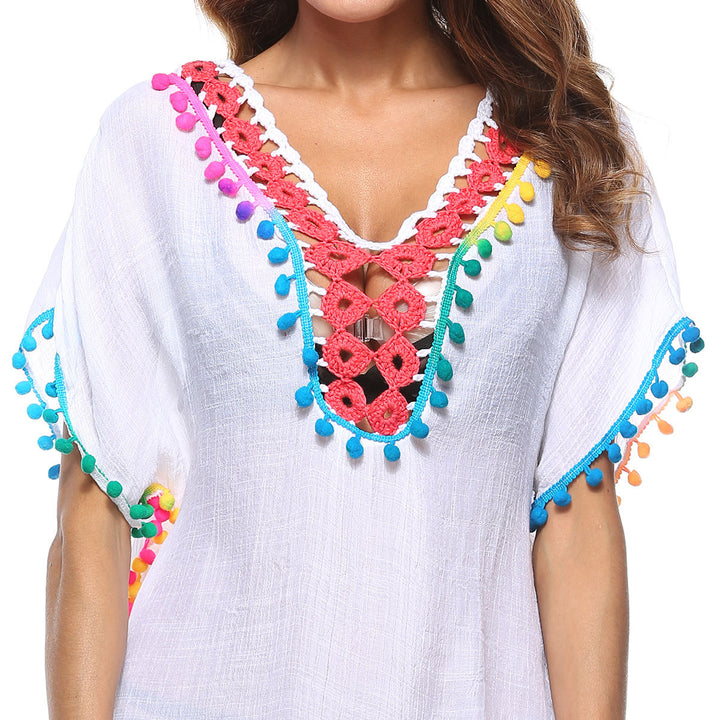 Ladies airy beach cover-up with colorful crochet pattern Mune Fashion
