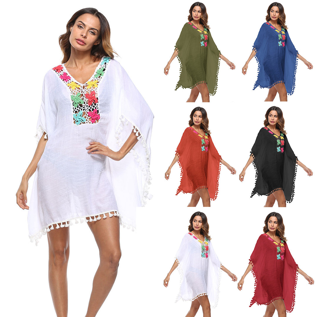 Women's airy kaftan with colorful crochet embellishments Mune Fashion