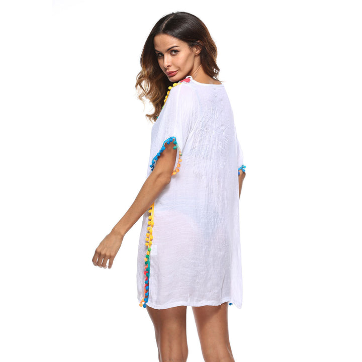Ladies airy beach cover-up with colorful crochet pattern Mune Fashion