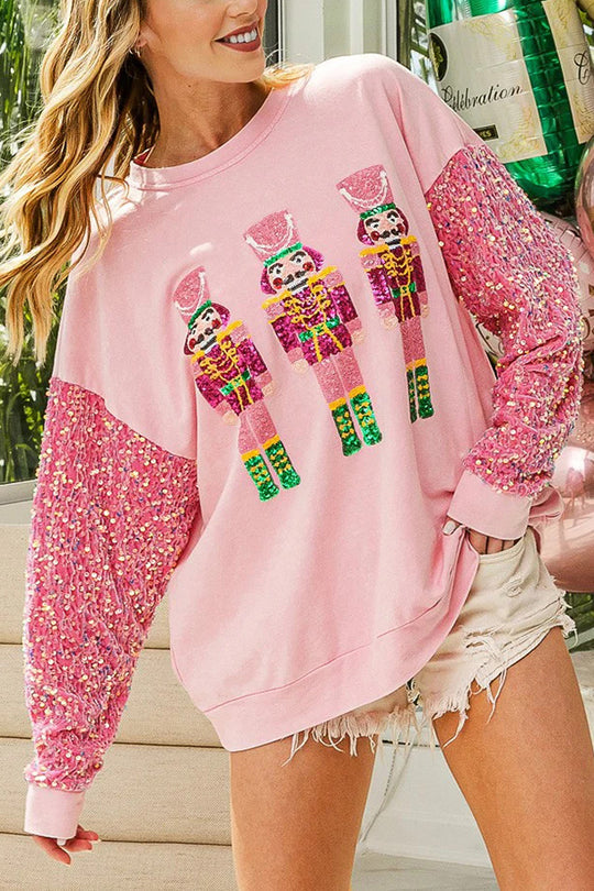 Mune | Christmas Casual Loose Round Neck Sequin Sleeve Sweatshirt
