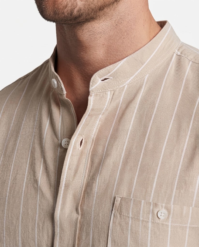 Men's Lightweight Linen Loungewear Set with Stand Collar and Drawstring Mune Fashion