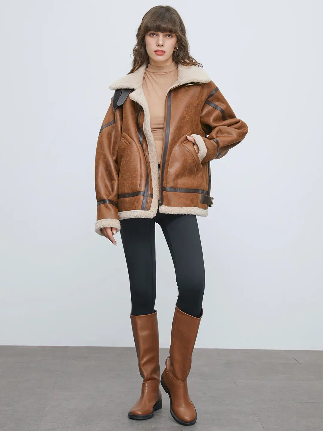 Mune | Padded Suede Shearling Flight Jacket