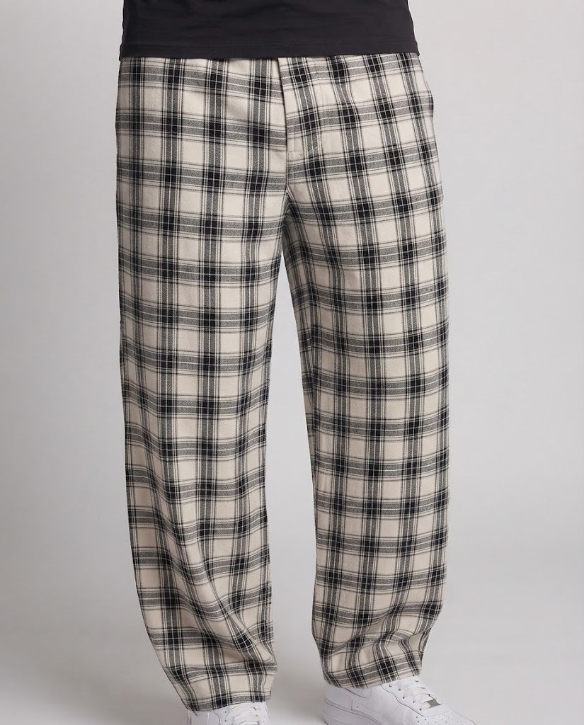 Men's Checked Wide-Leg Palazzo Pants with Loose Drawstring and Floor-Length Fall Mune Fashion