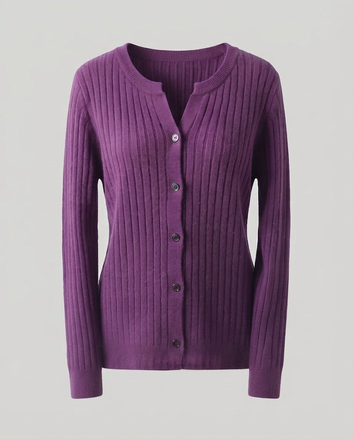 Women Knitted Rib Cardigan with Subtle V-Neck and Button Placket Mune Fashion