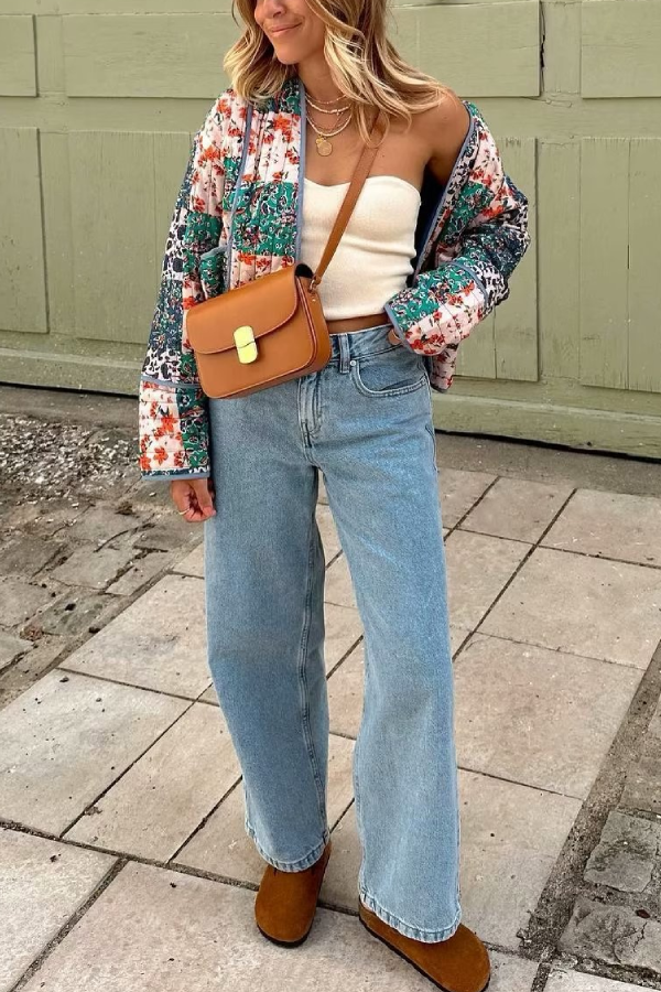 Mune | Printed Loose Casual Cardigan Short Quilted Cotton Jacket