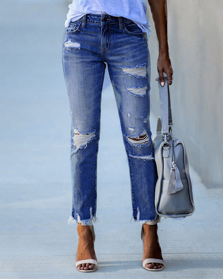 Mune Fashion | Women's Chic Frayed Jeans Denim