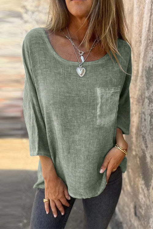 Mune | Rosiedress 3/4 Sleeves with Pockets Cotton Linen Casual T-Shirt