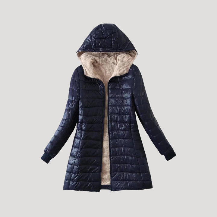 Mune | Ladies long puffer jacket winter coat with hood