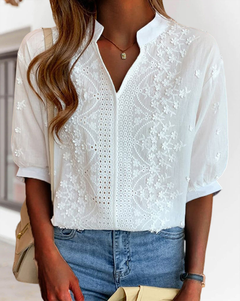 Women’s Summer V Neck Puff Sleeve Blouse