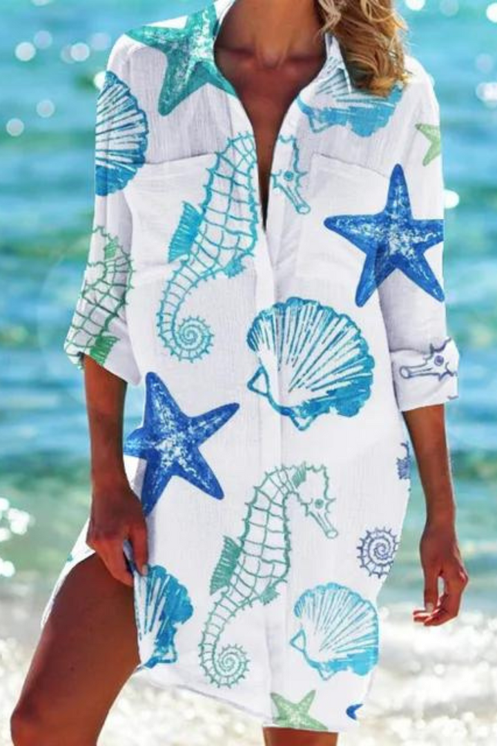 Mune | Long Beach Blouse with Marine Motif