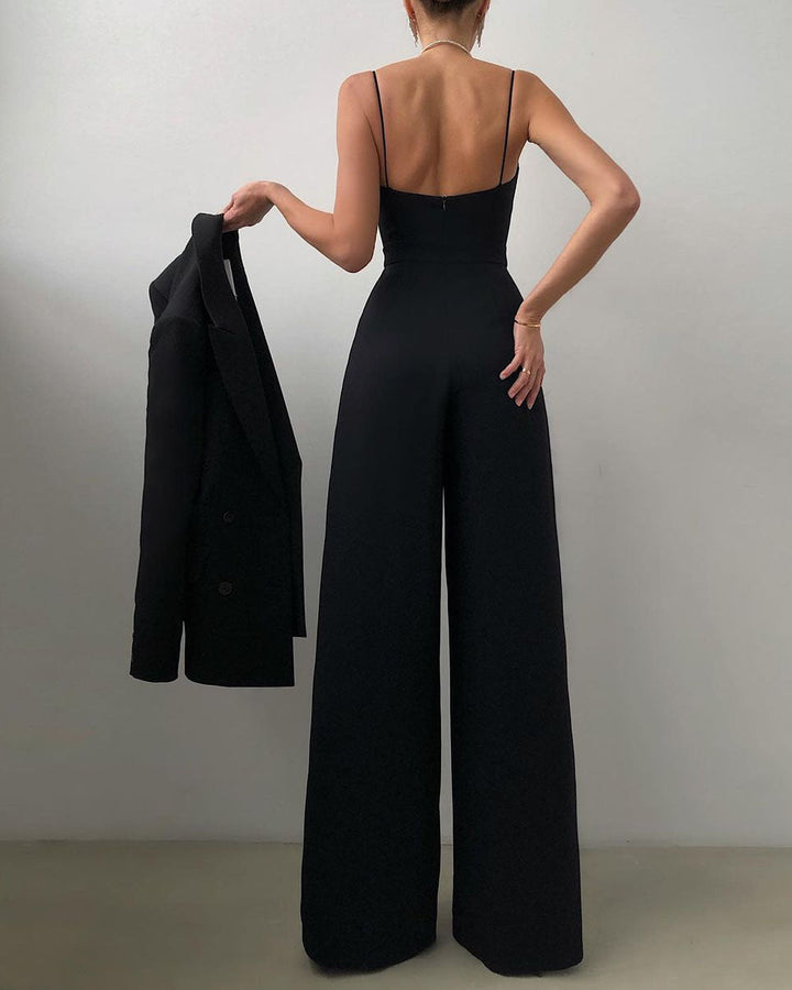 Jumpsuit with straight leg and high waist and spaghetti straps