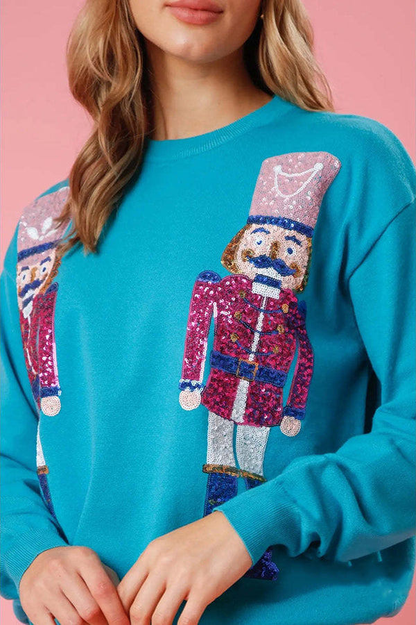 Mune | Christmas Guardian Sequins Round Neck Casual Loose Sweatshirt
